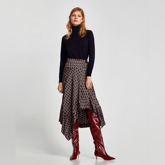 Zara Black and Tan Asymmetrical Wrap Skirt - Picture 1 of 16